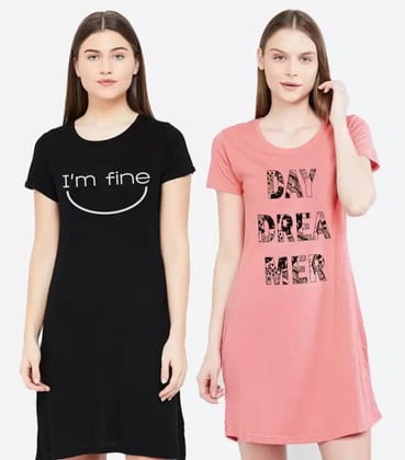 Pack of 2 Women Nighty  (Pink, Black)-S