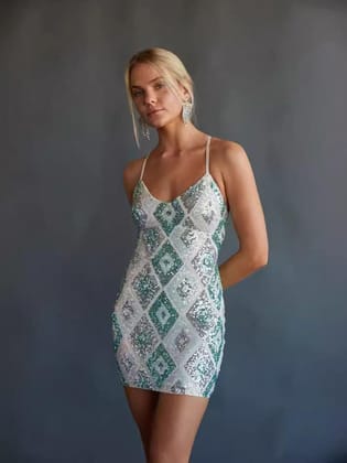 Lace-up Sequins Short Bodycon Dress-Multicolor / M