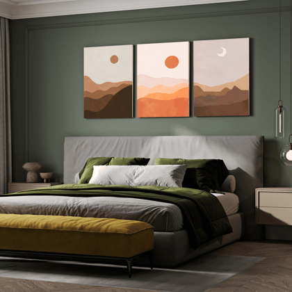 Moon Phase Abstract Boho Wood Print Wall Art Set of 3-9 X 12 Inches Each / Pinewood Thickness: 6mm