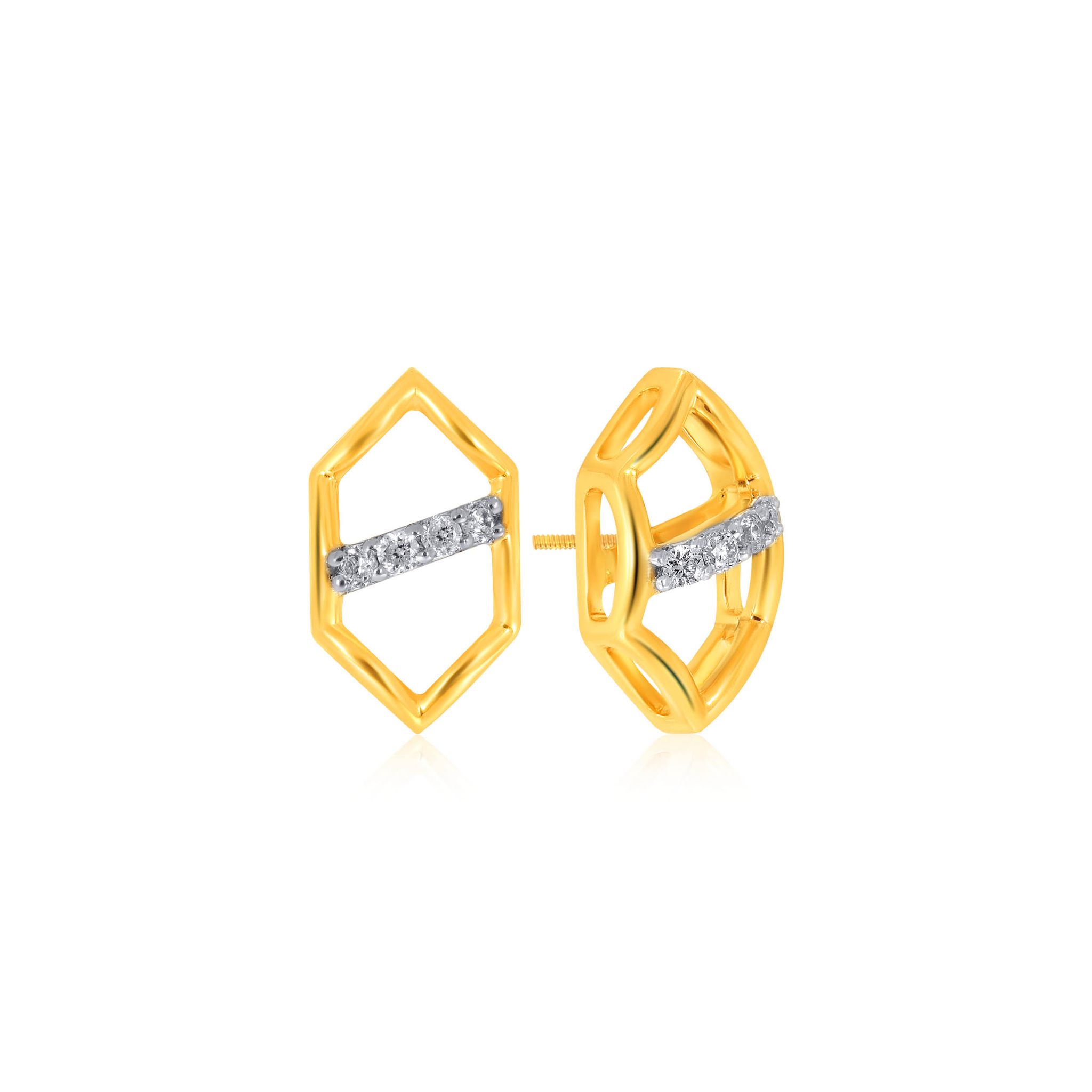 Senco Gold Simple Hexa Diamond Studs (2 gram / 0.07 Ct / HI-SI / 18K Yellow Gold)