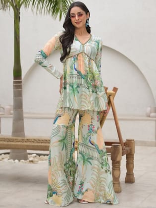 A line Top and Palazzo Muslin Set-XS