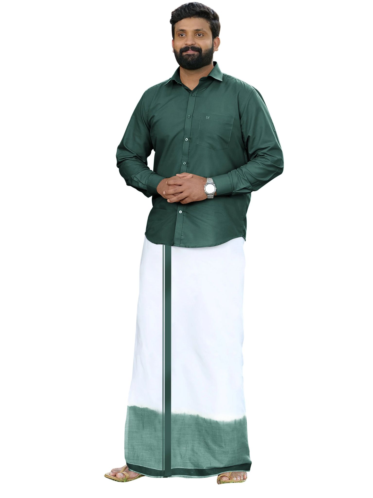 Full Sleeve Green shirt with matching dhoti-38