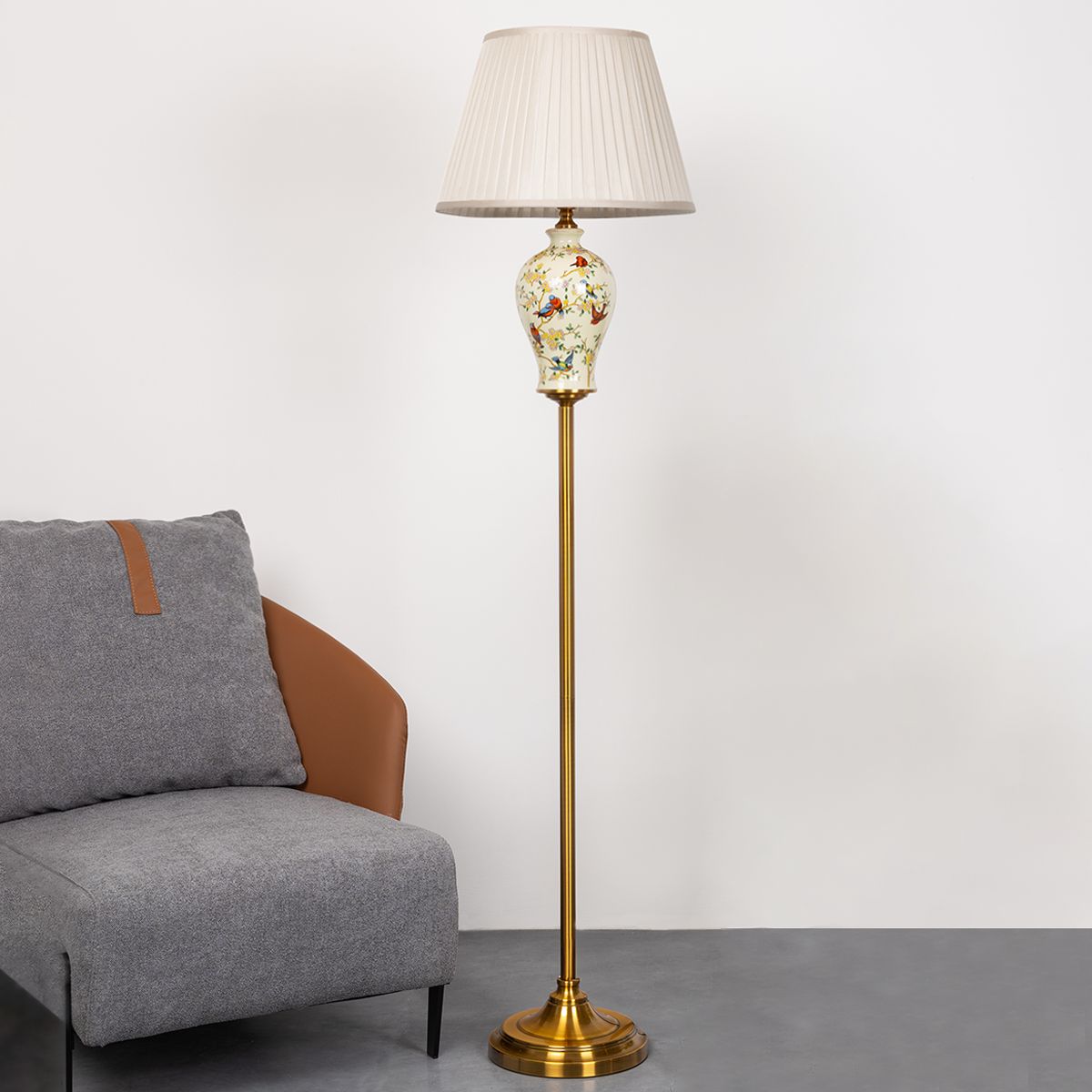 Serene Garden Floor Lamp for Living Room-Height - 63 Inches & Width - 16 Inches / Stainless Steel & Ceramic / Available