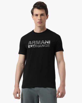Dark Harmony: AX Men's Half-Sleeve Round Neck T-Shirt in Black-M
