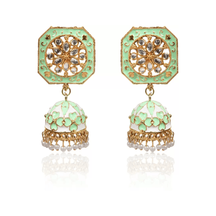 Drop Jhumka Earrings with Stone Work for Women and Girls, Kan ka Jhumka-Turquoise