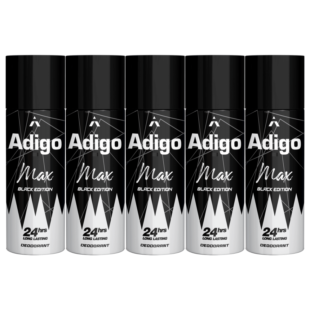 Adigo Max Black Edition Deodorant 165ml(Pack Of 5)