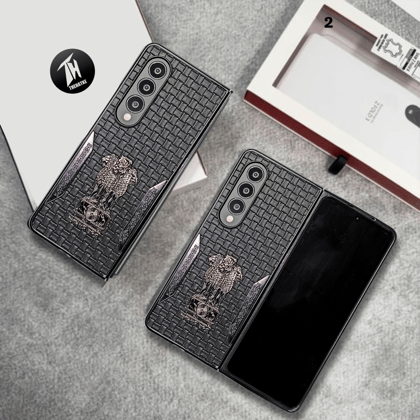 Black (Pattern 2) Satyameva Jayate embossed Leather Case for Samsung Galaxy Z Fold 4