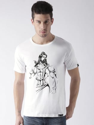 Men's Half Sleeve SHIV Printed WHITE T-Shirt-WHITE / Medium / 100% Bio Wash Cotton