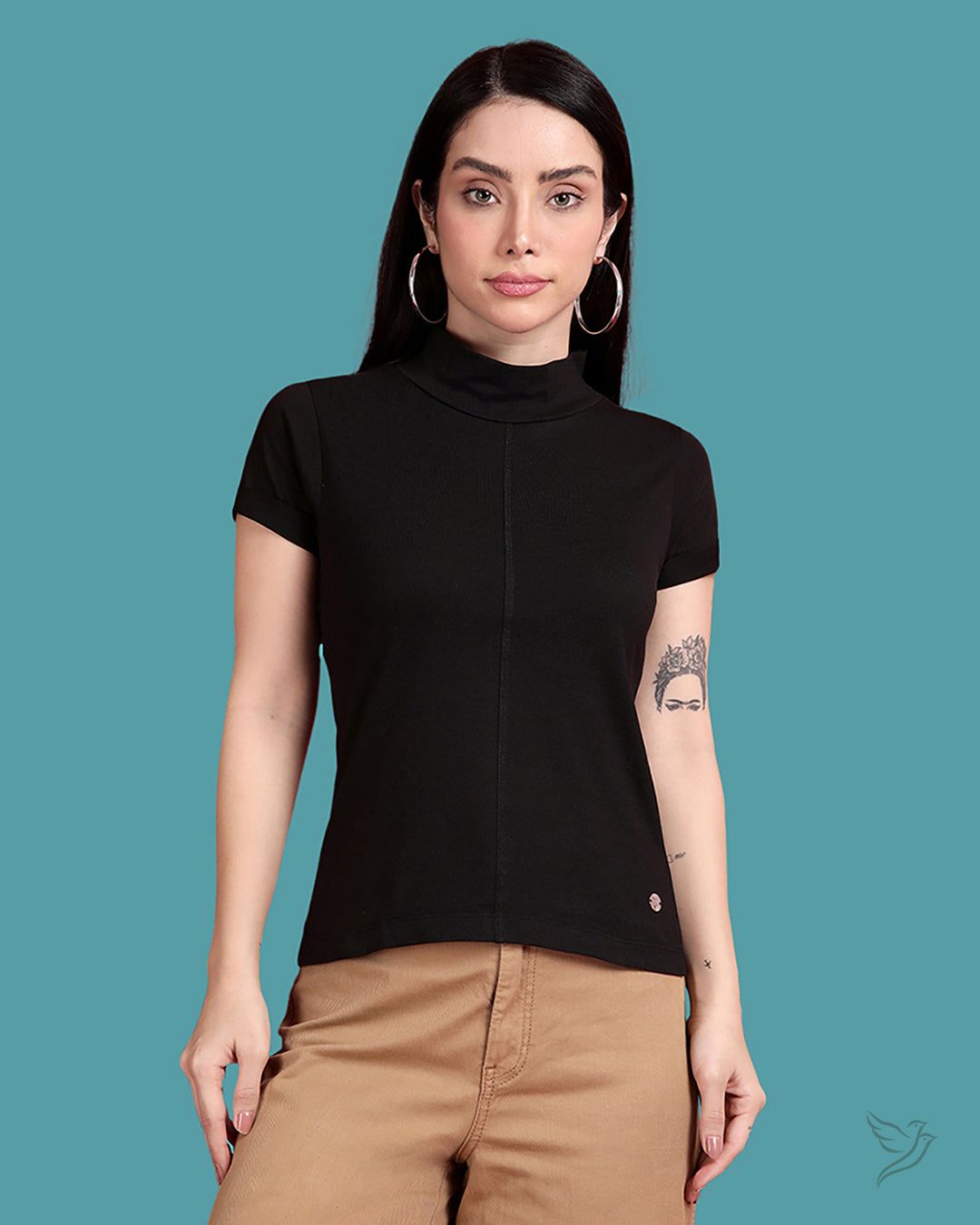 High Neck - Work Casuals Top - Black-S / Black