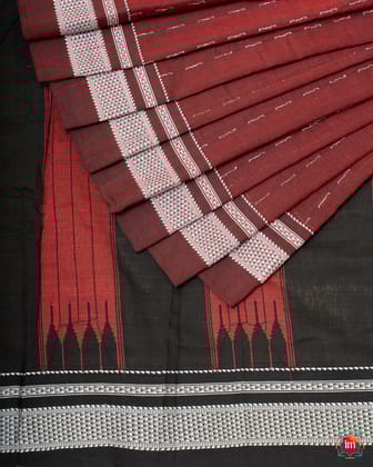 Honey red Ilkal Handloom Cotton Saree Madhuram