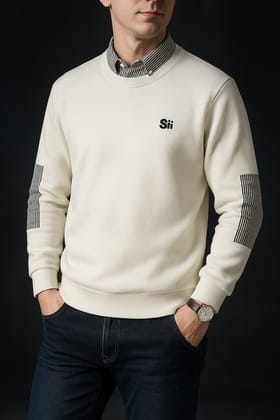 Striped Panel Sweatshirt-M/40 / White