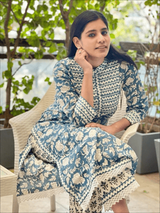 Printed Cotton Lace Work Set-S