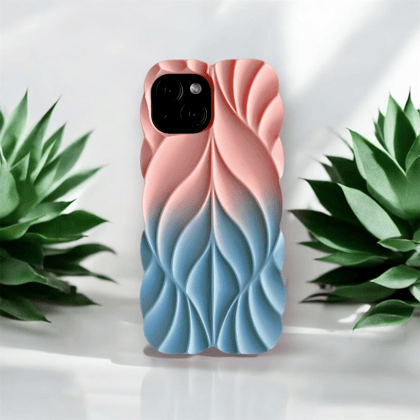 3D Leave Design Pink Blue Dual Tone Silicon Case-iPhone 15