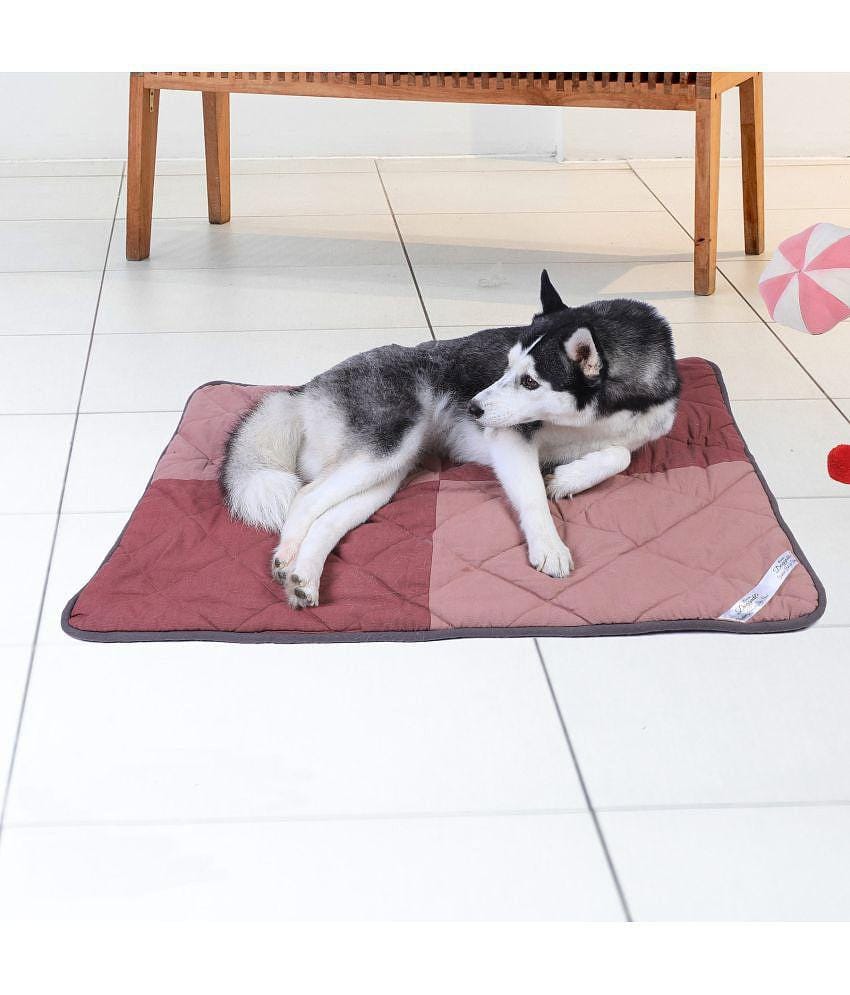 NUEVOS DOGGADIL Cotton Canvas Quilted Rectangle Pet Bed Mattress | Foldable Padded Pet Mat | Light Weighted Mattress for Pet_  MAUVE/ DARK MAUVE - Large