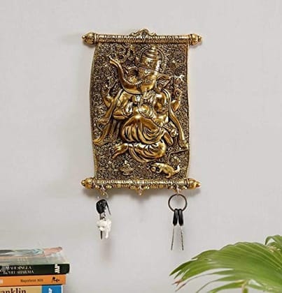 DreamKraft Aluminium Calendar Ganesha ji Key Holder Decorative for Wall (Golden)