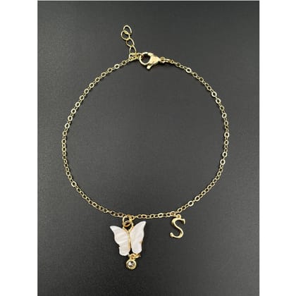 Butterfly Alphabets Letter Initial Copper Customised Link Bracelet For Women-A