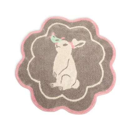 Flower Design Bath Mat-100x100 cm / Grey / 1299