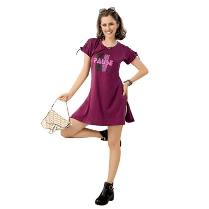 Fabimi Women's Long Top with Side Cut & Sleeve Pattern – Stylish and Comfortable