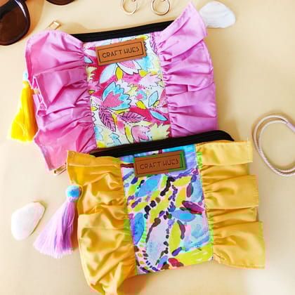 Yellow Garden Ruffle Pouch Bag Combo