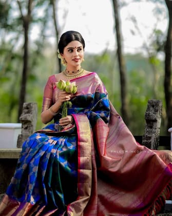 BLUE Banarasi  zari  woven SOFT  SILK SAREE