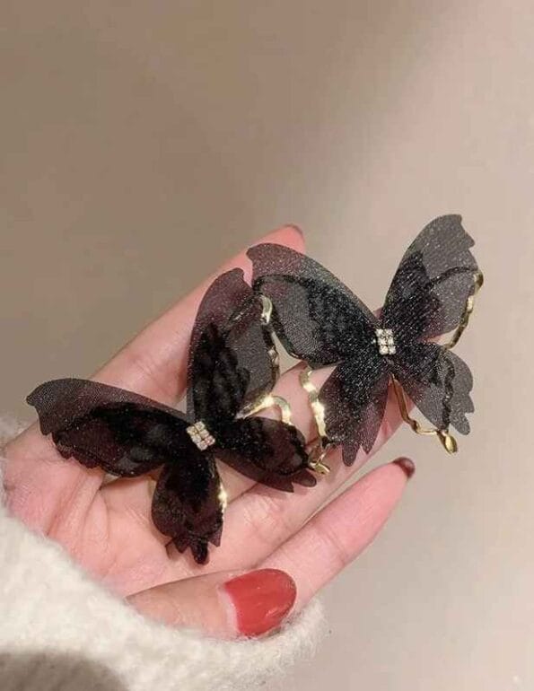 Black Organza French Butterfly Earrings-Black