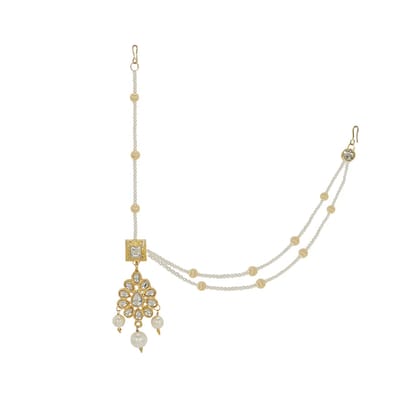Antique Naira Style Kundan Maang Tikka with Pearls | One-Sid Tika