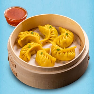 Chicken Corn & Cheese Momo With Momo Chutney