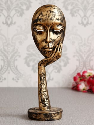 Golden Polyresin Handcrafted Antique Look Thinking Lady Face Showpiece, Human Figurine
