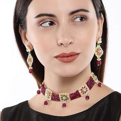 Traditional Studded Ruby Beads Choker Set