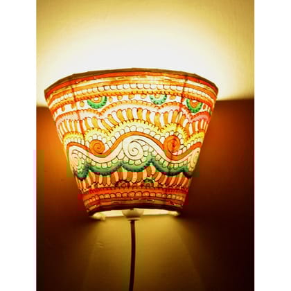 Vivid Waves Kalamkari Handpainted Wall Mount Leather Lamp -5.5 Inch