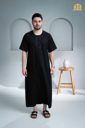 Zerouki Half Sleeve Thobe Black for Men-S