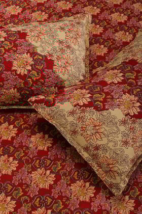 Zara Sunflower Red Cotton  Bedsheet-Double: 104 x 104 in / Red / Red