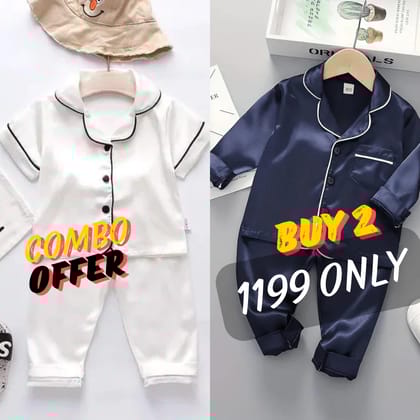 2 NIGHT SUITS COMBO FOR BOYS AND GIRLS (White and Blue)-1-2 YEARS