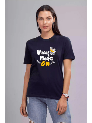 Vacation mode - Sukhiaatma Unisex Graphic Printed Navy Blue T-shirt-XS-36