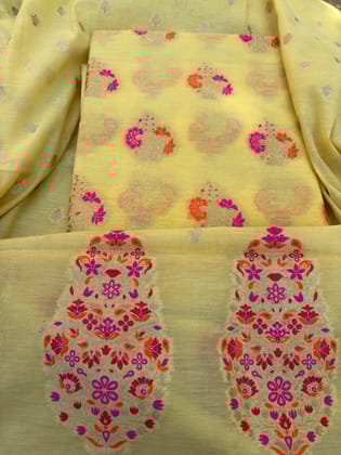 Yellow Chanderi weaving meenadar kurta set