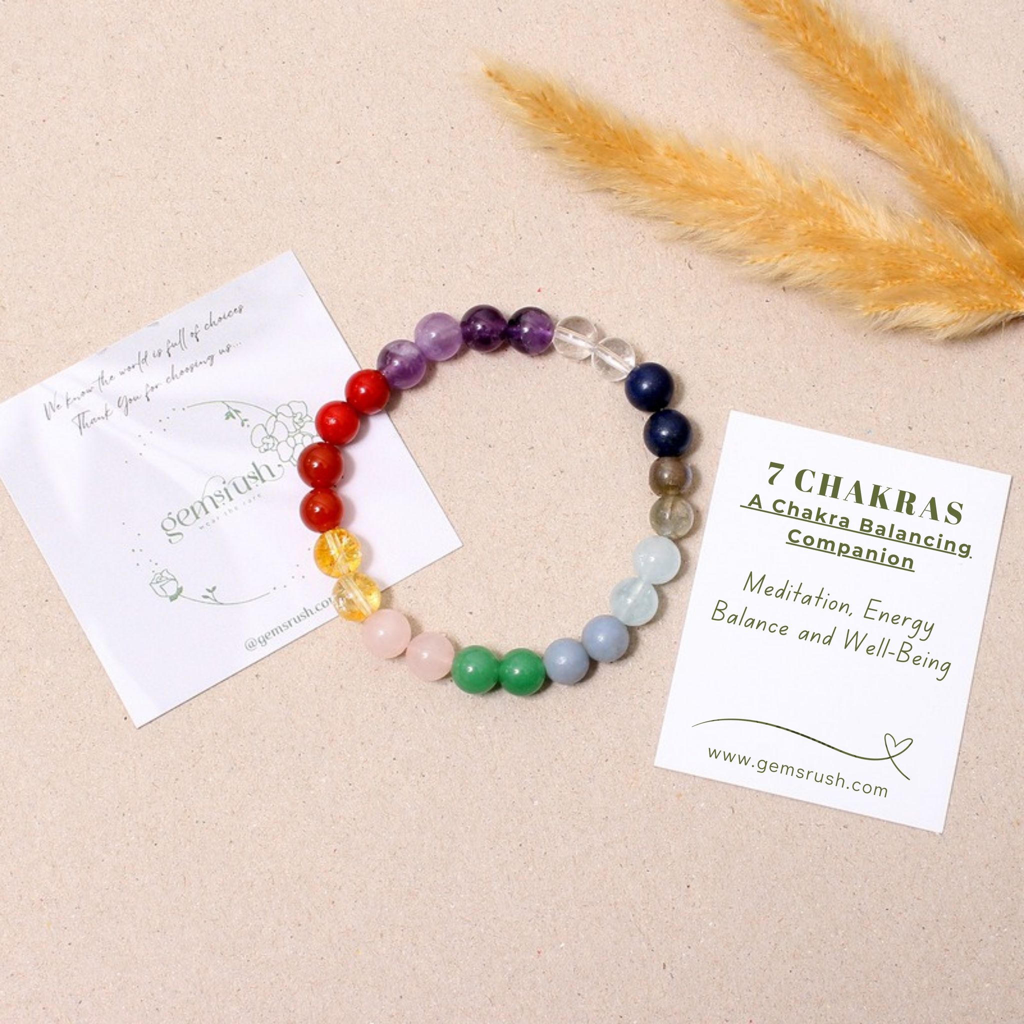 7 Chakras - Healing Stretchable Gemstone Bracelet - Enhance Our Energy Levels & Vitality-6 inch