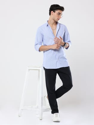 Diamond printed light blue premium cotton formal shirt for men-S / Light Blue
