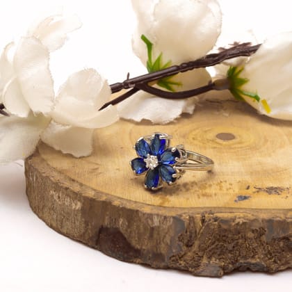 G.Silver Blue Stone Flower Ring.