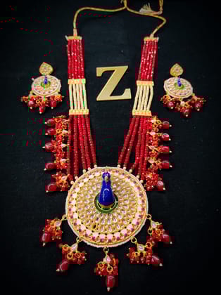 ZEVAR I Latest Peacock Design Pearl Beaded Long Necklace Set