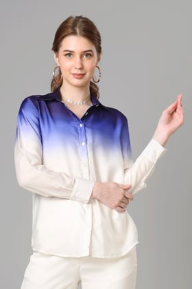 Designer Blue Ombre Shirt For Women-XXS / Royal Blue / SH009-DPLZ00223-2.6-NIL-NIL-NIL-NIL-THW02-FS003-NIL-BT002-12-NIL-NIL