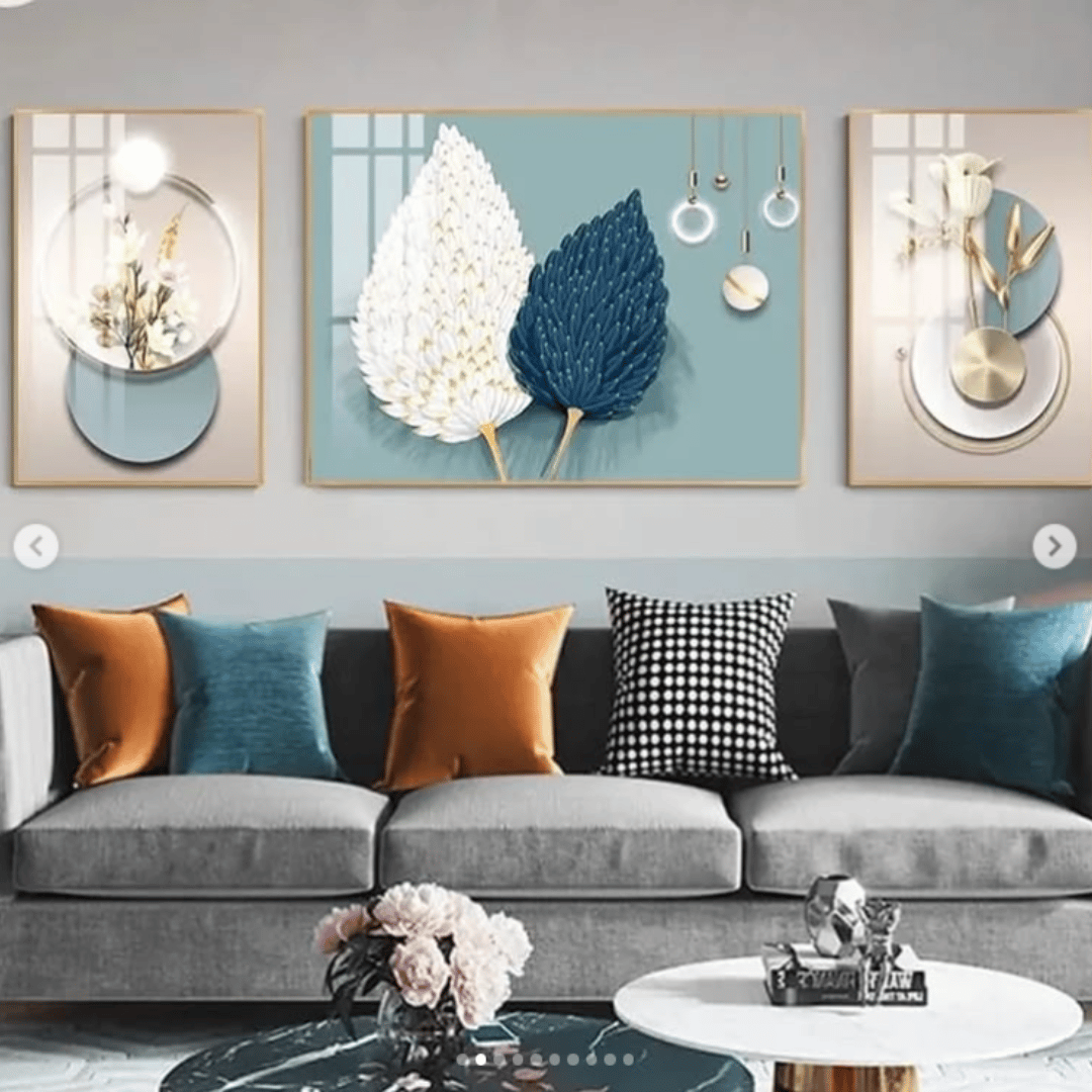 Modern Crystal Painting Set of 3 Style 21-Acrylic | Gloss Finish / H: 16 | L: 24 (Inch) x 2