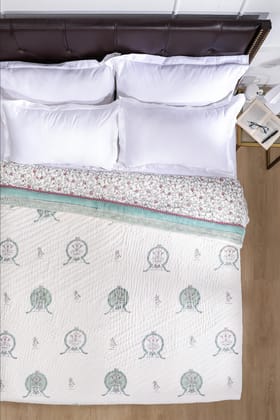 Zareena Cotton Muslin Quilt-Single - 60 x 90 in / Green / Green