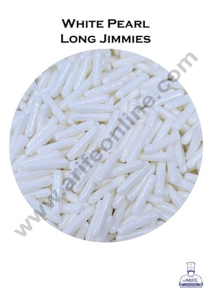 CAKE DECOR™ Sugar Candy - White Pearl Long Rod Jimmies Sprinkles and Candy - 500 gm