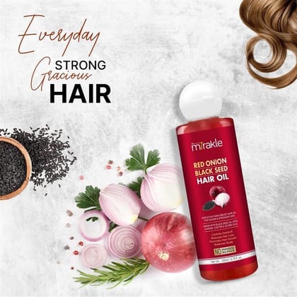 Organic Mirakle Red Onion Black Seed Hair Oil (200 ML) Made With Almond, Castor, Jojoba, Olive and Coconut Oil