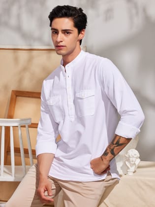 White Double Pocket Kurta-M/38