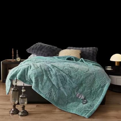 Double Bed Rabbit Fur Blanket / Super Soft Cloudy Embossed/ Blanket for winter-Style 1