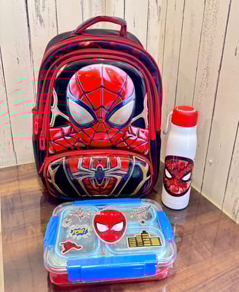 3D Spider-Man Hard Shell Bag Combo With Bottle and Lunch Box