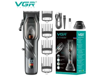 VGR V-269 Professional Hair Clipper with LED Display, 9000 RPM, DLC Coating blades, Trimmer 150 min Runtime 4 Length Settings (Black)