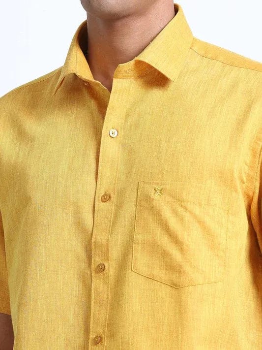 Linen Golden Colour Cotton Shirt Full Sleeve-38