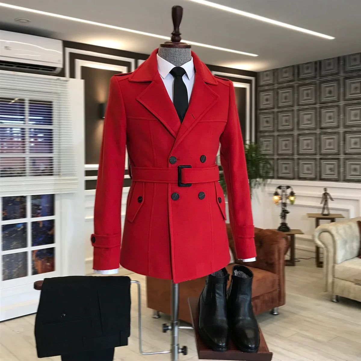 Arctic Red Double Breasted Over Coat by ITALIAN VEGA®-S-36